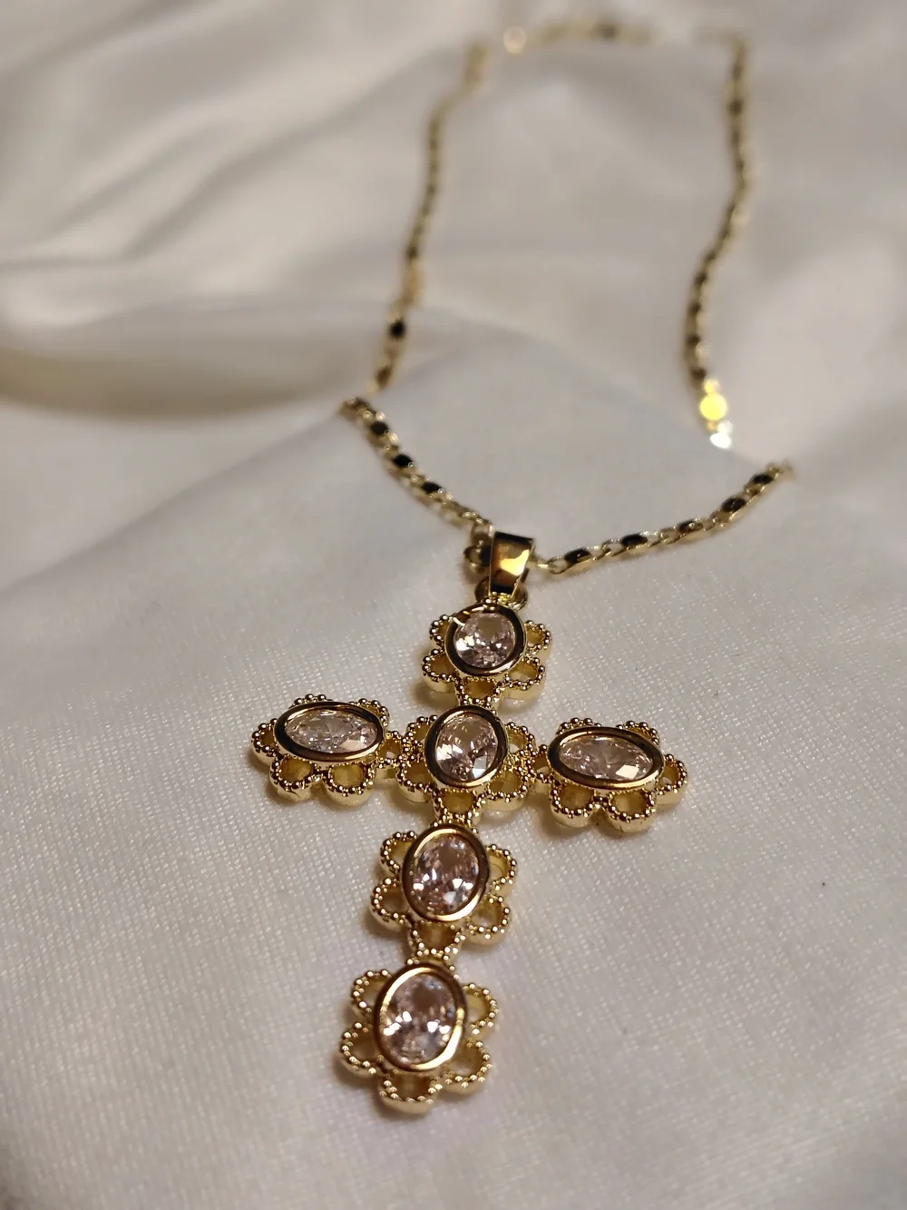 Gemelli Women's Gold Cross Necklace Diamond Embedded With Gold Edging Accents